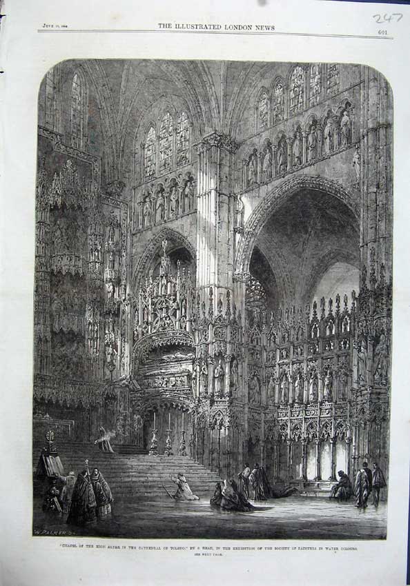 Old Antique Print Fine Art 1864 Chapel High Altar Cathedral Toledo Read 19th