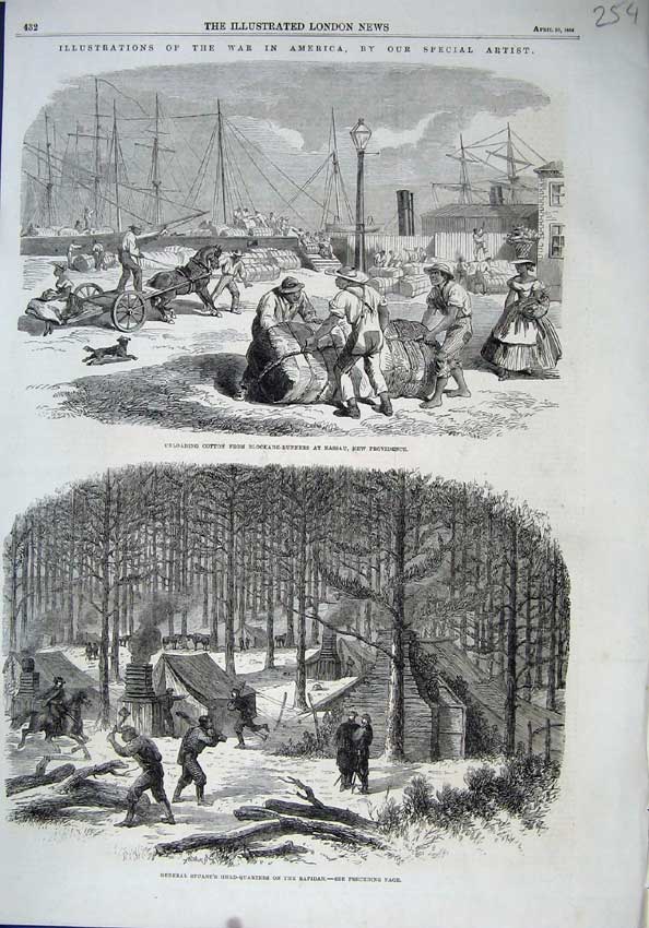 Old Antique Print 1864 War America General Stuart Rapidan Ships Runners 19th
