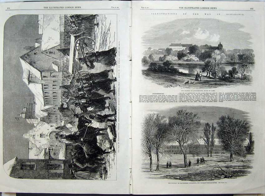 Old Antique Print War Schleswig 1864 Prussian Chateau Island Alsen Army 19th