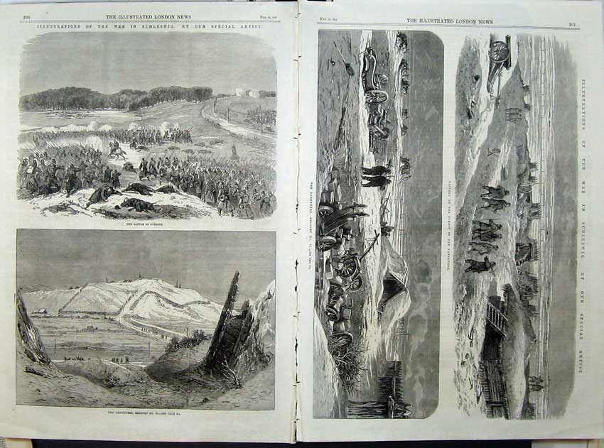 Original Old Antique Print War Schleswig 1864 Battle Oversee Dannewerk Redoubt