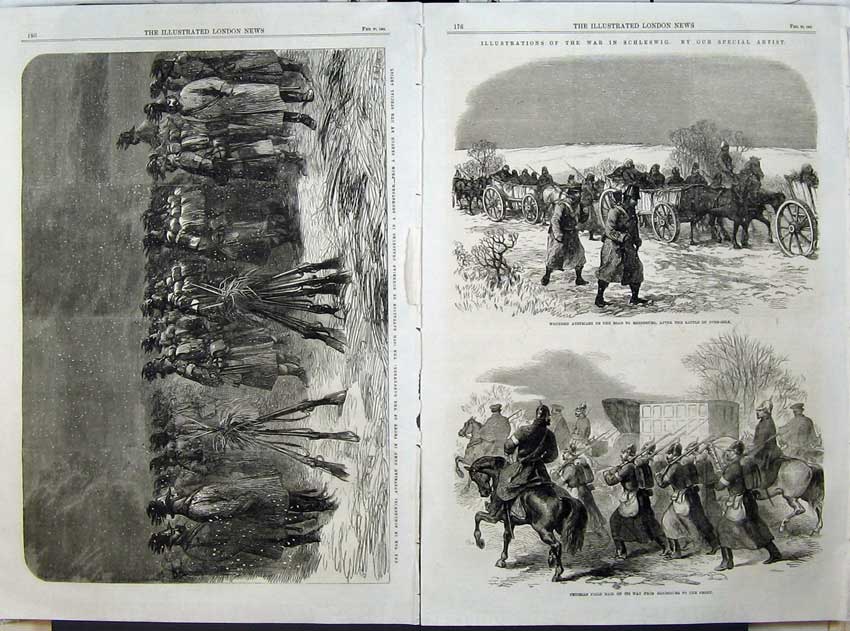 Original Old Antique Print War Schleswig Prussian Austrian Siers War Snowstorm