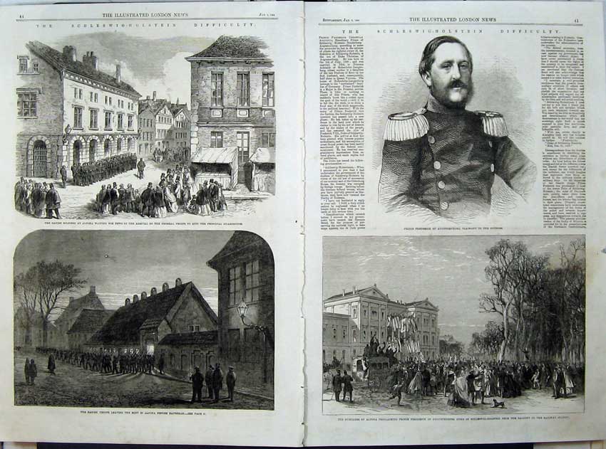 Original Old Antique Print 1864 Danish Siers Altona Prince Frederick Railway