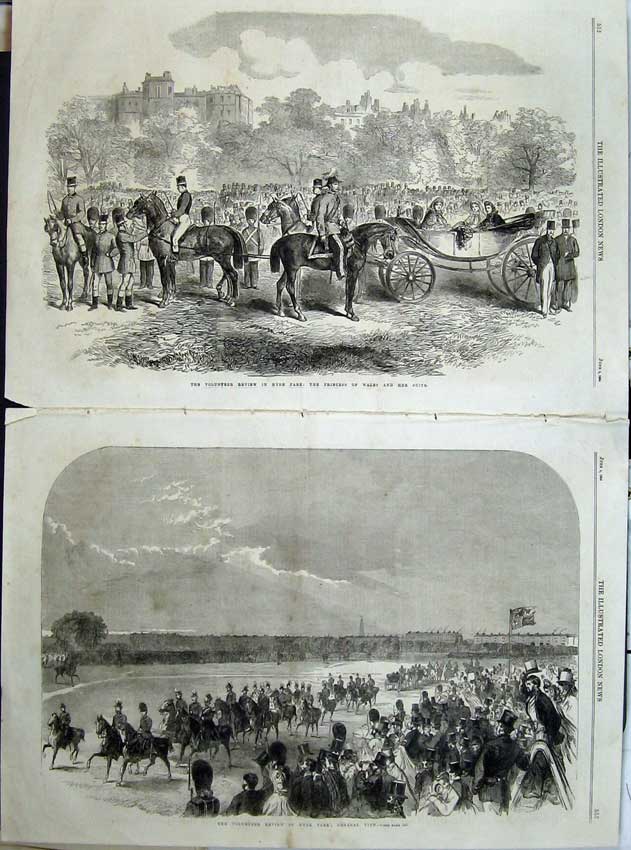 Old Antique Print Volunteer Review Hyde Park 1864 Princess Wales Suite 19th
