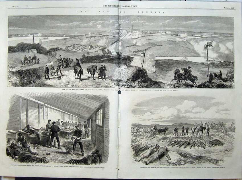 Antique Old Print 1864 War Denmark Battle Duppel Field Hospital Alsen Art 19th