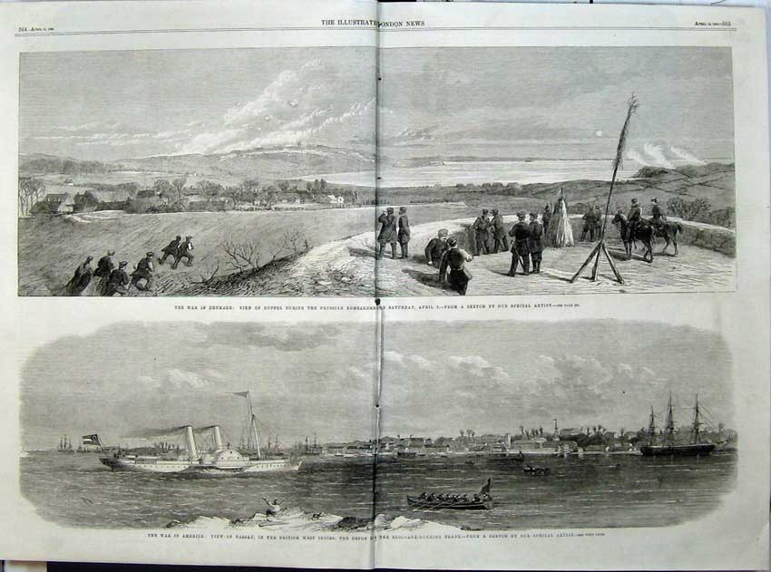 Old Antique Print 1864 War Denmark Duppel Prussian America Nassau Ships 19th