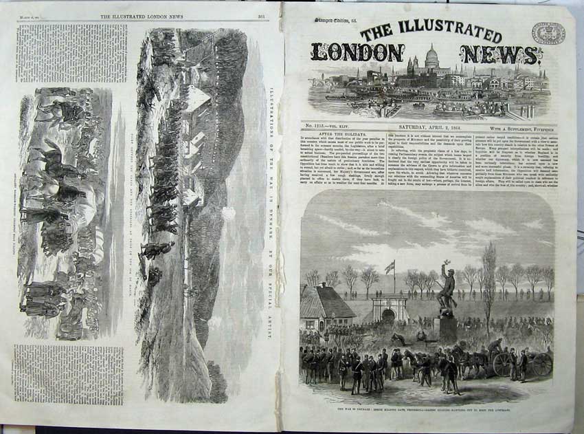 Original Old Antique Print 1864 War Denmark Baggage Waggons King Gate Army