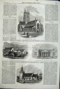 Old Antique Print 1864 Church Clapham Sussex New Zealand Courthouse Art 19th