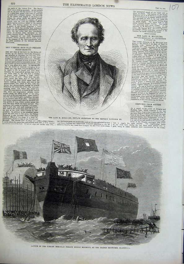 Old Antique Print Portrait Mocquard 1864 Turkish Iron-Clad Sultan Mahmoud 19th