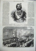 Original Old Antique Print 1864 Rajah Kapoorthalla Star India Banquet Kurrachee
