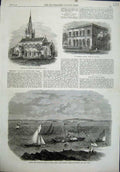 Original Old Antique Print 1864 Church India Thomas School Calcutta Weston Mare