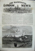 Original Old Antique Print 1864 Cyclone Calcutta Ruins Ship Wreck Buildings Art