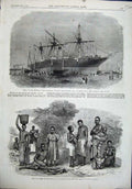 Old Antique Print 1864 Manganja Ajawa Tribes Zambesi Africa Ship Juba Art 19th