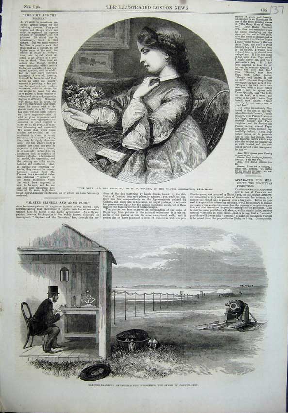 Old Antique Print Electro-Ballistic Apparatus Speed Canon-Shot 1864 Girl 19th