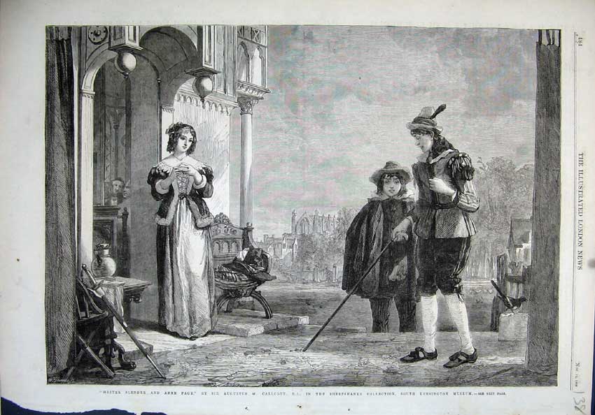 Original Old Antique Print 1864 Master Slender Anne Page Sir Agustus Kensington