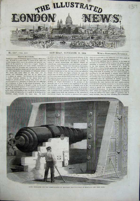 Old Antique Print 1864 Steel Embrasure Fortifications Cronstadt Millwall 19th