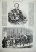 Original Old Antique Print 1864 Mayor London Warren Hale Funeral Duke Newcastle
