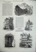 Old Antique Print 1864 Castle Greyfriars Edinburgh Tolbooth Houses Shop 19th