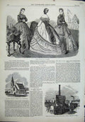 Original Old Antique Print Paris Fashion 1864 Episcopal Church Oban Steam Works