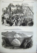 Old Antique Print Timber Bridge River Wai-Au-Ua Nelson New Zealand Rome