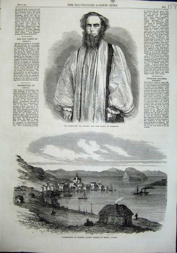 Old Antique Print Portrait Bromby Bishop Tasmania 1864 Hammerfest Norway 19th