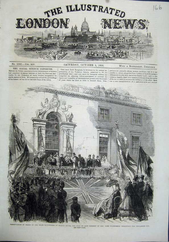 Old Antique Print 1864 Wilts Volunteers Wilton House Herbert Palmerston 19th