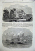 Old Antique Print 1864 Montagu-House Whitehall Duke Buccleuch War Ships 19th