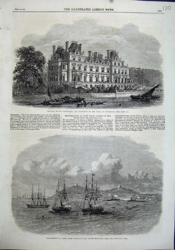 Old Antique Print 1864 Montagu-House Whitehall Duke Buccleuch War Ships 19th