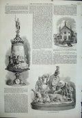 Original Old Antique Print 1864 Doncaster Race Cup Stockton Church Leghorn 19th