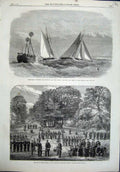 Old Antique Print 1864 Canadian Military School Toronto Yacht Torpid Nab 19th