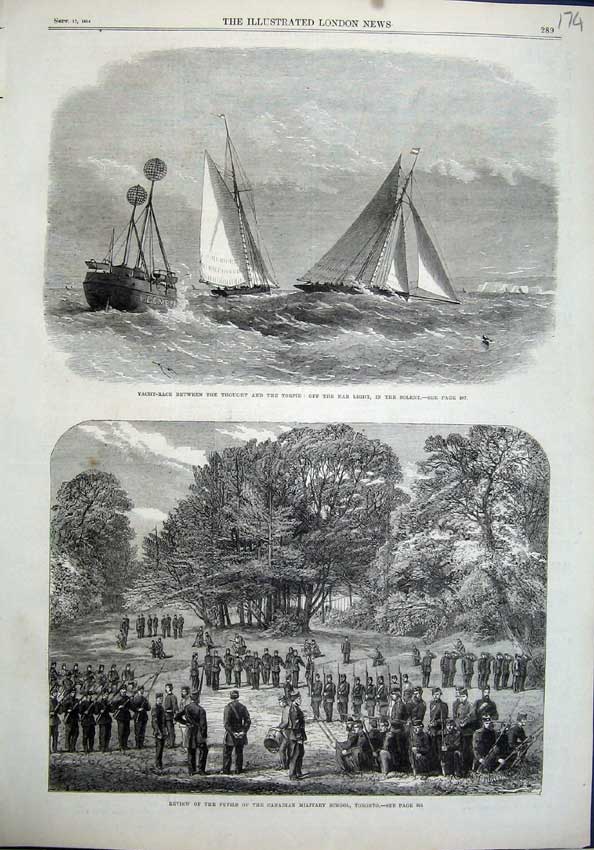Old Antique Print 1864 Canadian Military School Toronto Yacht Torpid Nab 19th