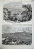 Old Antique Print 1863 Braemar Garden Invercauld Arms Scotland Lochnagar 19th