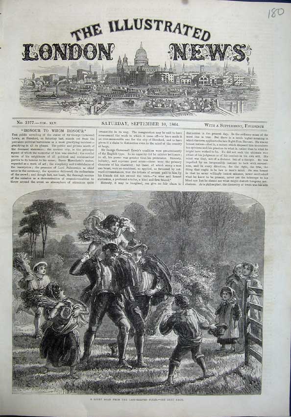 Original Old Antique Print 1864 Farming Reaping Hay Children Country Victorian