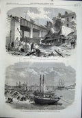 Original Old Antique Print 1864 Hubberston Dock Milford Accident London Railway
