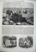 Old Antique Print Town Guzerat Punjab 1864 Tombs English Officers Church 19th