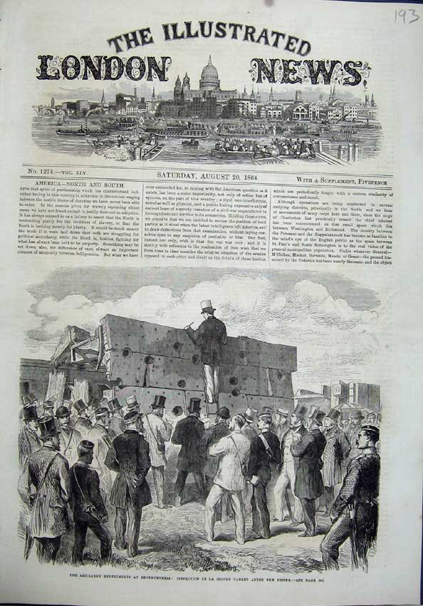 Old Antique Print 1864 Artillery Experiments Shoeburyness Gloire Target 19th
