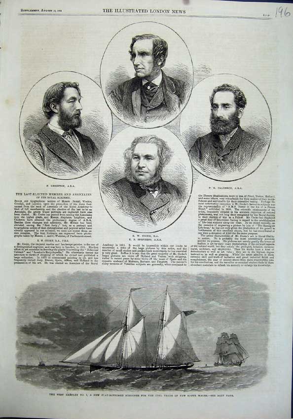 Old Antique Print Ship West Hartley Schooner 1864 Cooke Leighton Stephens 19th