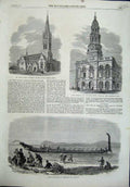 Old Antique Print Townhall Adelaide Australia 1864 Church Bath Maori War 19th