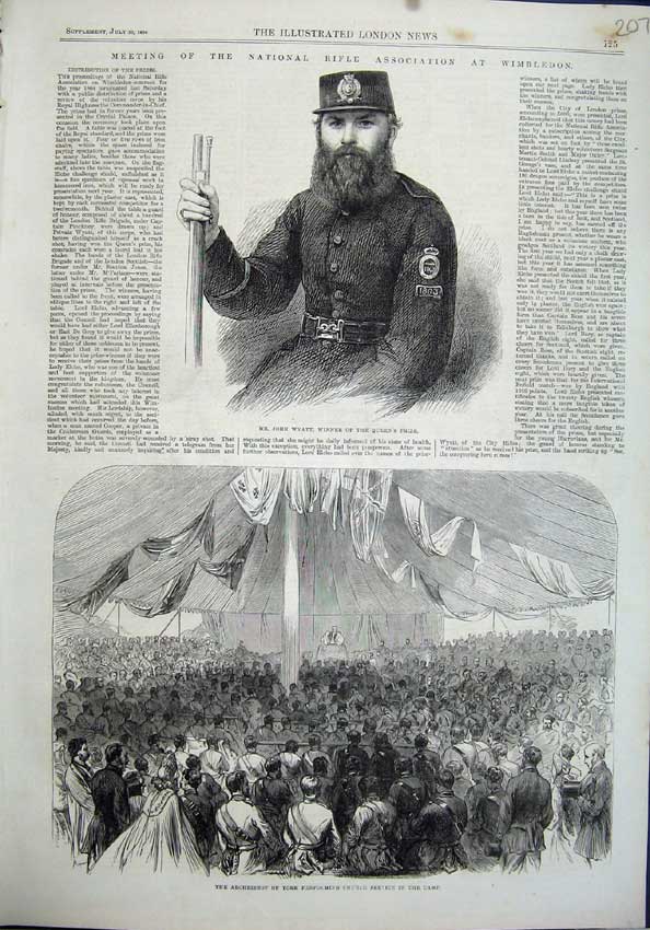 Old Antique Print John Watt 1864 Archbishop York Church Service Camp War 19th