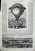 Old Antique Print 1864 Godard'S Montgolfier Balloon War Denmark Railway 19th