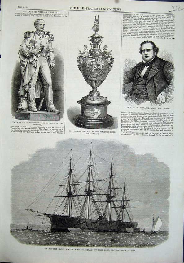 Old Antique Print 1864 Ship Frigate Achilles Normandy Chemist Stevenson 19th
