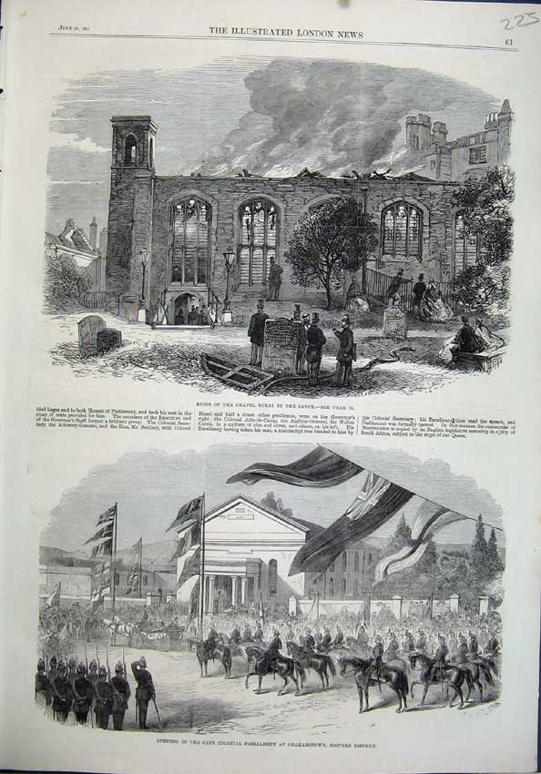 Old Antique Print 1864 Ruins Chapel Royal Savoy Cape Colonial Parliament 19th