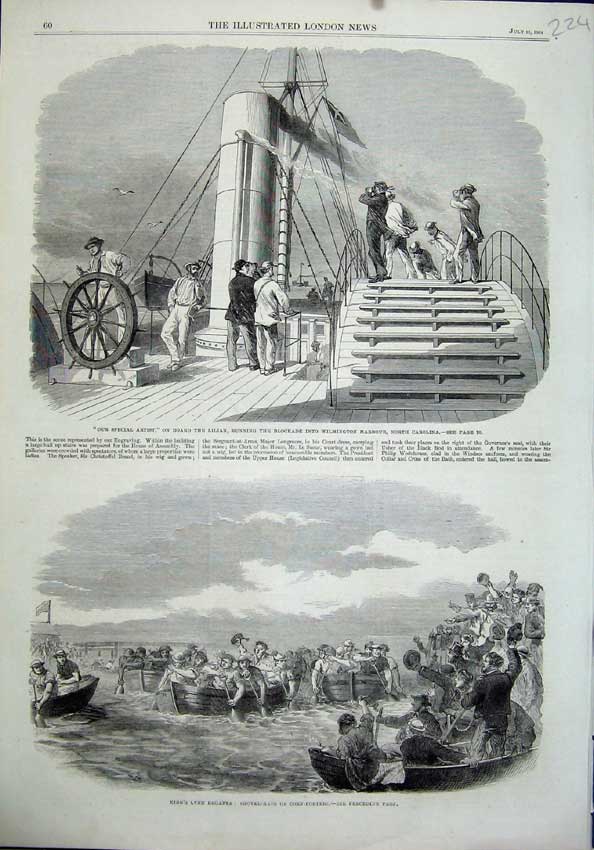 Old Antique Print 1864 Ship Lillian King'S Lynn Regatta Shovel-Race Boats 19th