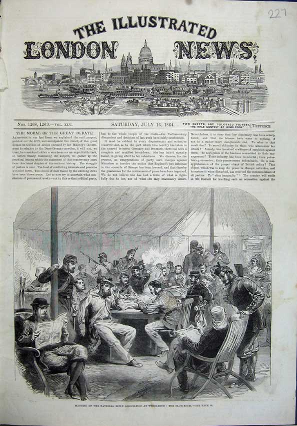 Original Old Antique Print 1864 National Rifle Association Wimbledon Club Sport