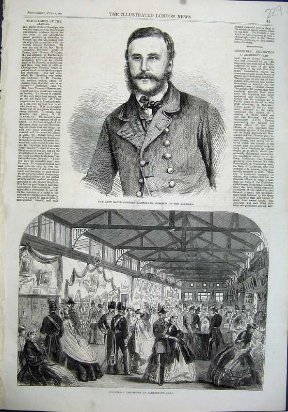 Old Antique Print David Llewellyn Surgeon 1864 Exhibition Aldershott Camp 19th