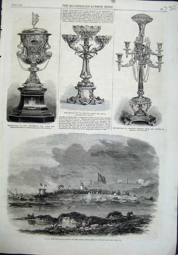 Old Antique Print 1864 Low-Lights Dock Tynemouth Ship Testimonial Marine 19th