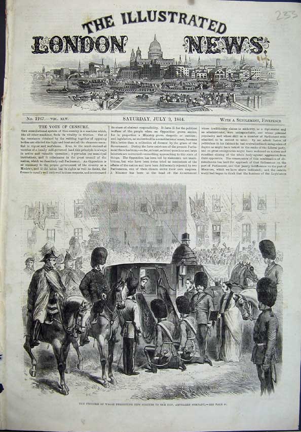 Old Antique Print 1864 Prince Wales Artillery Company Army Horse Carriage 19th