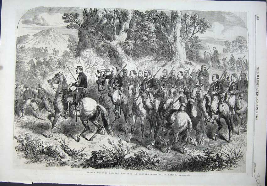 Original Old Antique Print 1864 French Mounted Zouaves Contre-Guerrillas Mexico