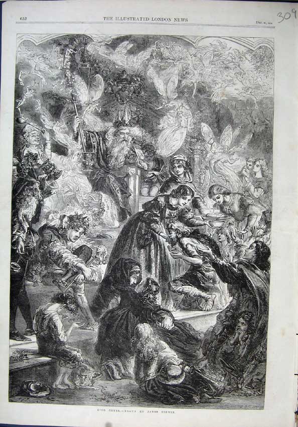 Old Antique Print King Cheer Fairies Costumes Food Children 1864 Fine Art 19th