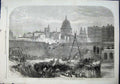 Original Old Antique Print 1864 Works Metropolitan Extension Railway Smithfield