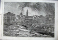 Old Antique Print 1864 Flood Arno Florence Bridge River Building Fine Art 19th